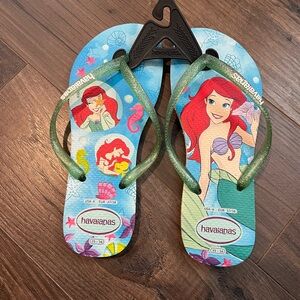 NWOT Havaianas Disney Ariel Kids Flip Flops